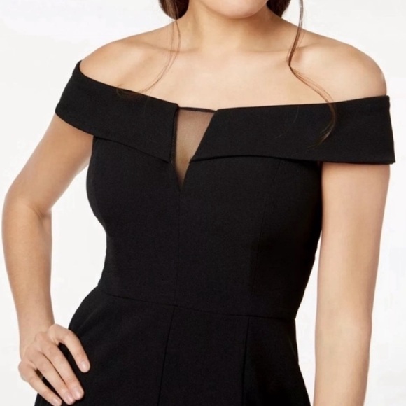 Vince Camuto black off shoulder midi sheath dress 2 - Picture 3 of 7